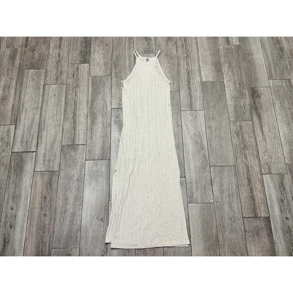 AMADI Dress Womens XS Beige Ribbed Knit Halter Maxi Tank Made In USA Casual Soft